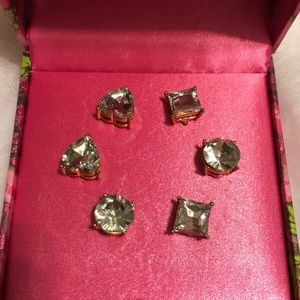 Betsey Johnson Stud Earrings 3 Pair Set Boxed